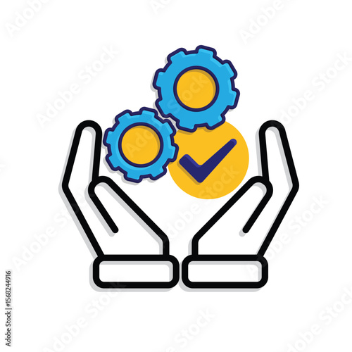 ai icon. AI Personal Assistant in two hand. Task automation. Two Gears moving with automatic checklist. UI. Mixed design style