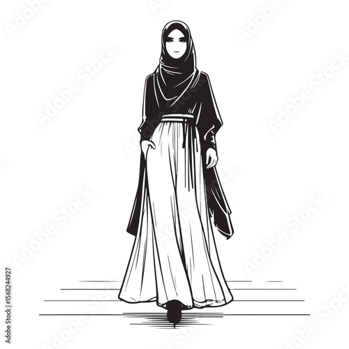 A stylish muslim woman wearing hijab standing gracefully on the catwalk vector image