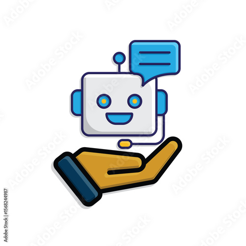 ai icon. AI Personal Assistant in hand. Voice assistant. microphone with bot face. UI, education. isometric design style
