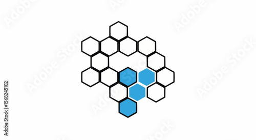 Abstract representation of interconnected hexagons with a cluster of blue hexagons visible below