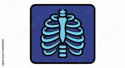 Illustration of a blue rib cage with a sternum on a dark blue background in a rounded square frame