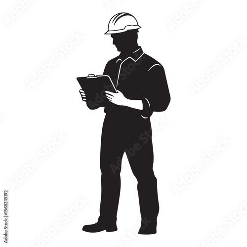 Construction Worker Inspector Silhouette Vector Illustration Clipboard Checklist