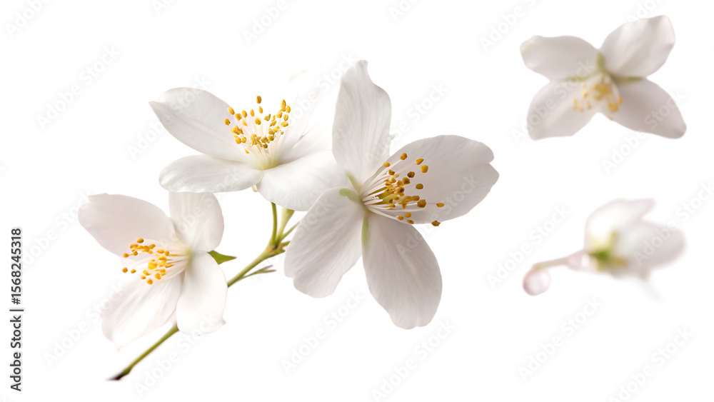 Obraz premium Jasmine bloom an elegant white flower of jasmine isolated on a white background PNG. AI GENERATED.