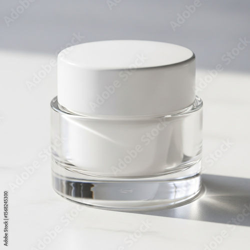 White Cosmetic Cream Jar with Clear Base on Glossy Surface 3D Beauty Mockup