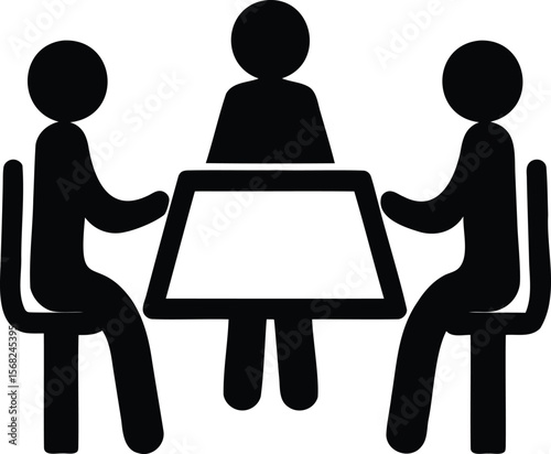 Business Meeting Silhouette – People Sitting Around Table in Discussion Vector