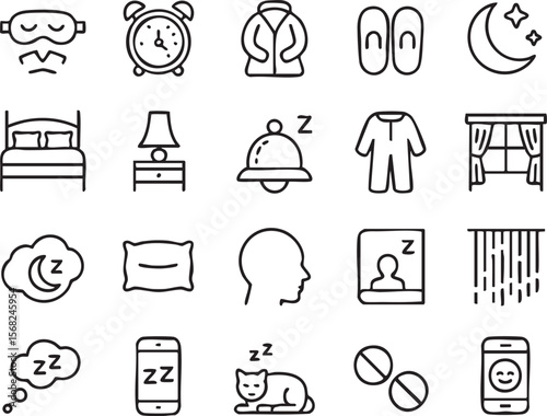 Sleep Icons Line Art Collection for Sleep, Rest, and Relaxation