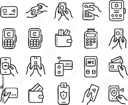 Collection of Hand Drawn Payment Method Icons Credit Cards, Mobile Payments, and More