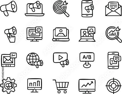 Digital Marketing Icons  A Comprehensive Set of Line Art Illustrations for Web and Print