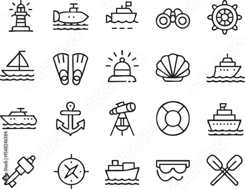 Nautical Icons A Collection of Line Art Vector Graphics