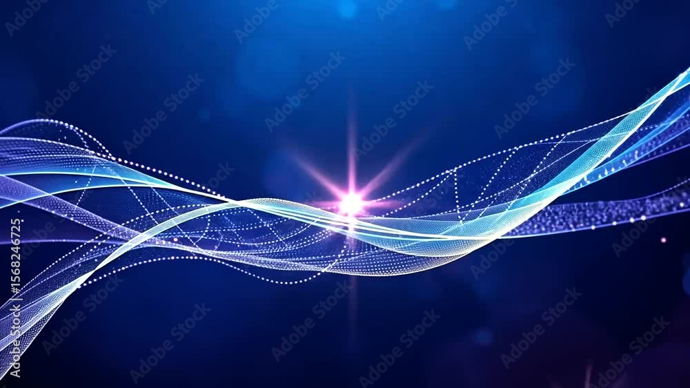 Abstract flowing blue light trails video background with sparkling particles elegance for
