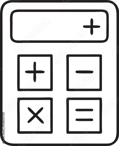 Calculator with Mathematical Symbols Icons, Flat Black Vector Style, School Equipment, Study Tools, Educational Design Elements