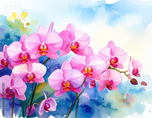 Watercolor orchids in soft colors