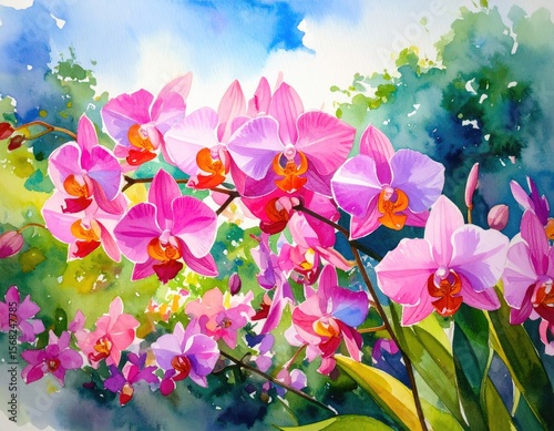 Vibrant orchids in a garden