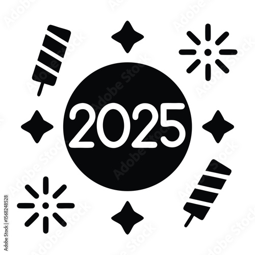 2025 New Year celebration fireworks and firecrackers graphic