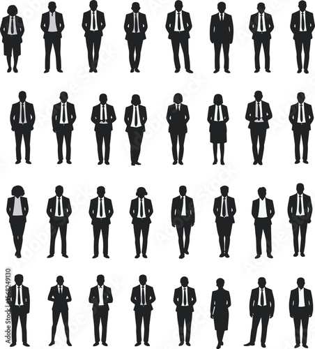 Business people silhouette standing in formal suit, diverse corporate group icon, vector illustration for teamwork, company employees, office staff presentation design