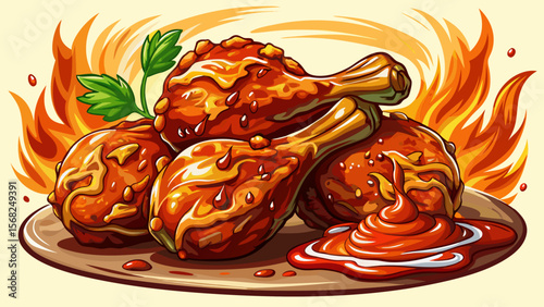 Tender BBQ Chicken Drumsticks, with golden-brown crispy skin and caramelized barbecue sauce, shine with juicy richness in a close-up food shot.