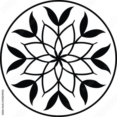 Elegant Black and White Floral Mandala Design, Circular Pattern