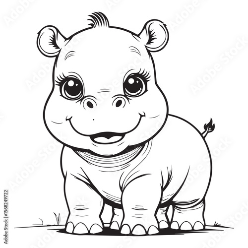 Vector art of a cute baby hippo is standing isolated on white background