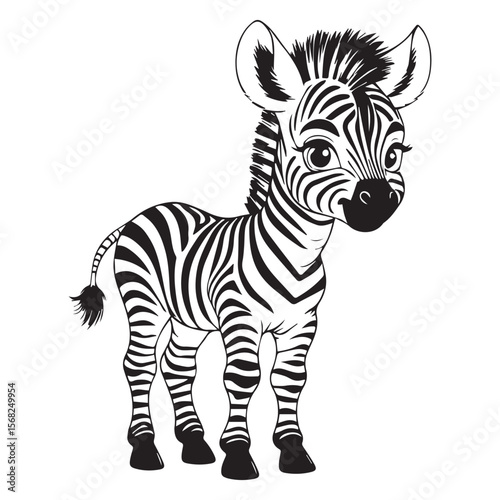 Vector art of a cheerful baby zebra is standing isolated on white background