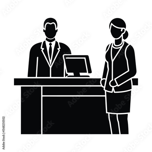 Line Art of Customer Service at Reception Desk