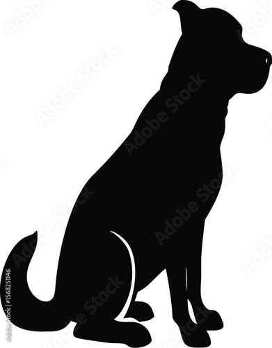 Black Silhouette of a Dog Sitting Side Profile View Canine Animal Pet Graphic Design Element