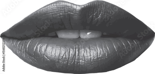 Retro halftone lips, in scream with monochrome photocopy effect. Brutalist female smile newspaper or magazine cut out. Torn grunge paper sticker collage art in y2k cyberpunk style