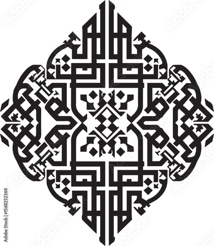 Modern Islamic wall art calligraphy abstract using symmetrical kufic patterns.eps