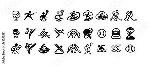 set of multiple icon's swimming,  hokey , table tinis , basketball , rider, boxing , wresting 