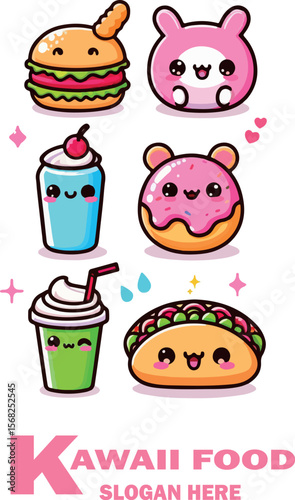 Kawaii food vector white background .