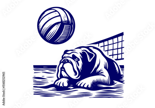 Cat Dog Playing Volleyball Hand Drawn Natural Illustration Stylized as Linocut Vector Isolated by AZ for Books, Arts, Design and Decoration Graphic Asset