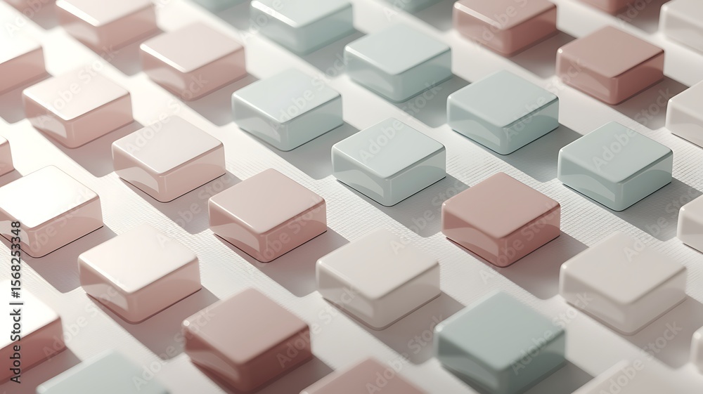 Obraz premium Pastel Colored Square Tiles Pattern on White Background