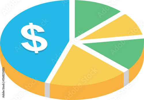 Financial pie chart illustration presenting money distribution among different sectors vector illustration