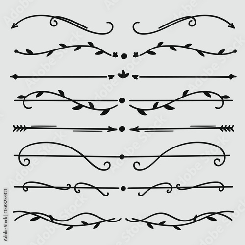 Hand drawn nature floral vine line divider for text layout separator decoration element collection.