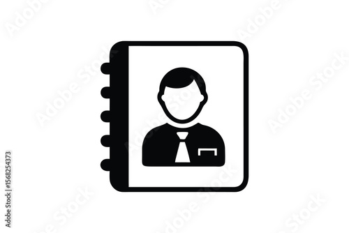 Simple black and white icon symbolizing a contact book or address book with a person s silhouette on the cover