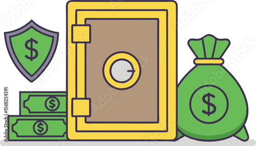 Secure savings wealth safe guarded monetary funds financial portfolio growth vector illustration