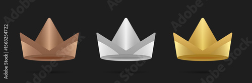 Vector royal crown gold bronze and silver color isolated on black background