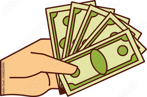 Hand with money offering wages compensation benefits business and finance vector illustration