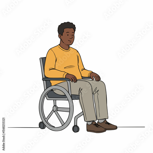 Black disabled man sitting in wheelchair wearing casual clothes  