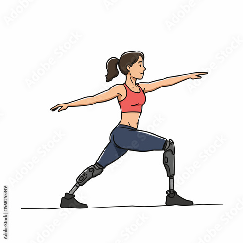 Disabled woman practicing yoga in athletic wear with prosthetics  