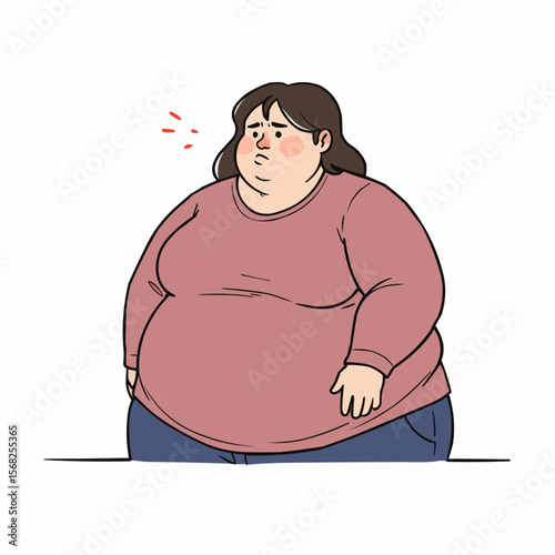 Overweight woman standing with a frustrated expression in casual attire  