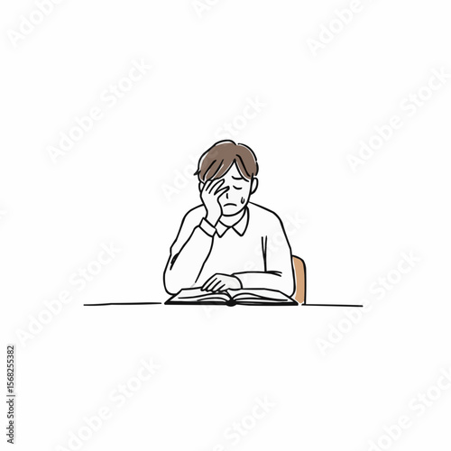 Young man studying and feeling frustrated while reading a book  