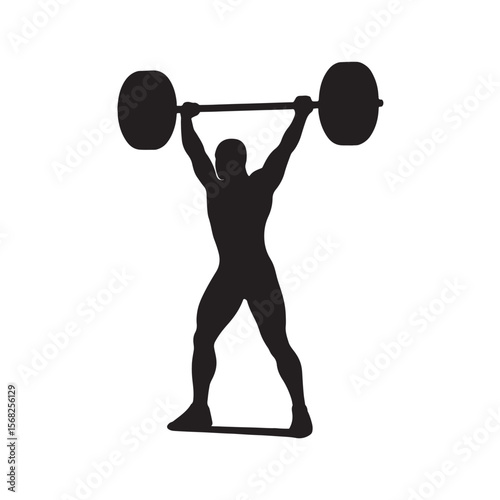 Weightlifter Silhouette Lifting Barbell Vector for Fitness Concept