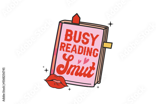 Busy Reading Smut – Pink Book with Kiss Sticker Bookish Sublimation T Shirt Design