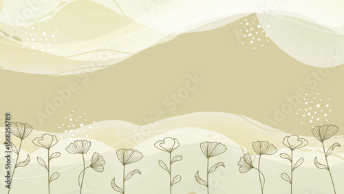 Modern yellow pastel nature background with ginkgo leaf line art bohemian banner background illustration