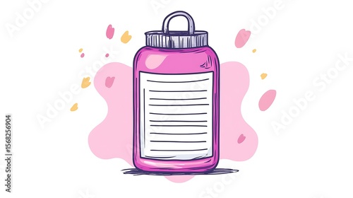 Hand-drawn illustration of a pink jar with a label.