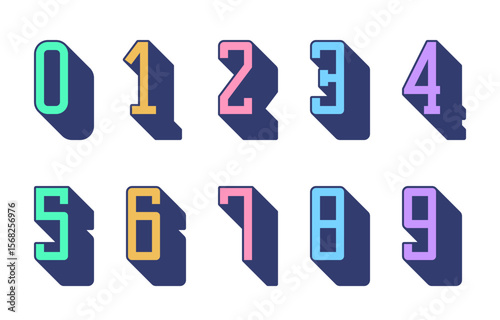 Multicolor Shadow Serif Numbers on White Background