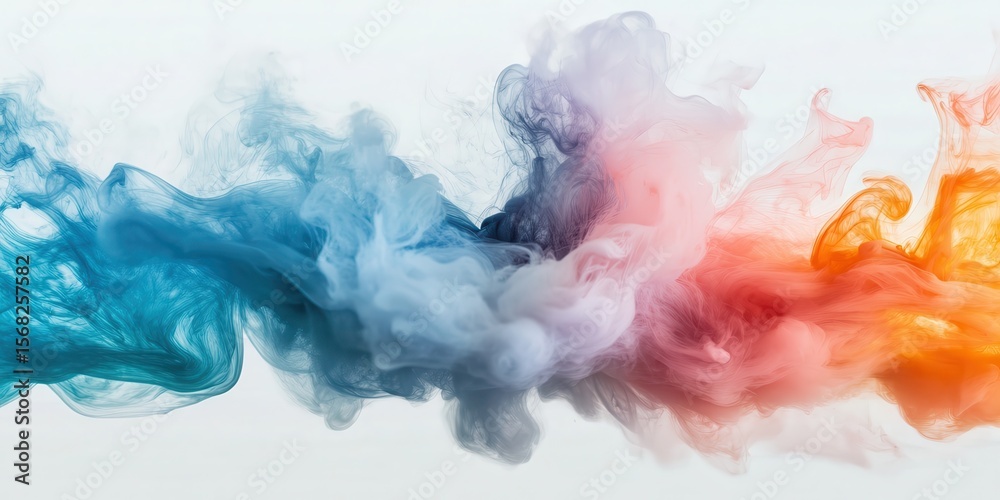Fototapeta premium Colorful smoke in the air, a color explosion, colorful ink clouds on a white background, abstract art, colorful paint splashes, colorful swirls of liquid paint, colorful paint.