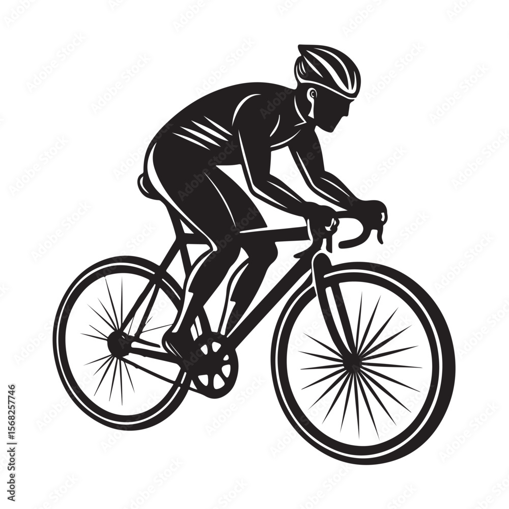 Obraz premium Cyclist Silhouette Riding Racing Bicycle Sports Fitness Vector Art