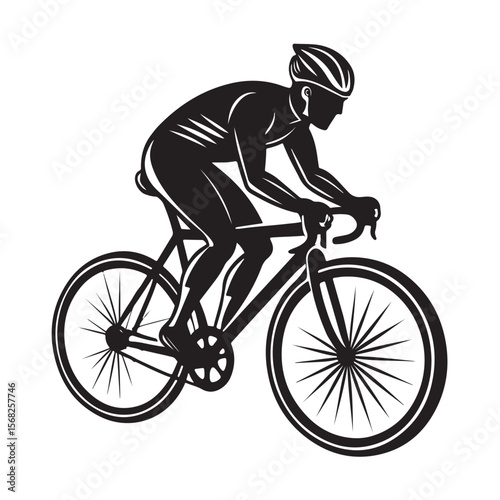 Cyclist Silhouette Riding Racing Bicycle Sports Fitness Vector Art