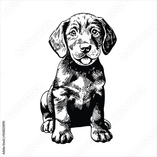 Cute chocolate labrador retriever puppy is sitting isolated on white background